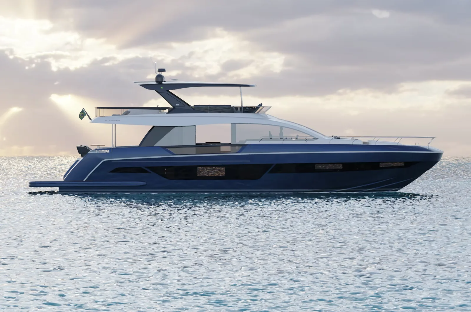 Rendering of the Schaefer 26M under way at dusk