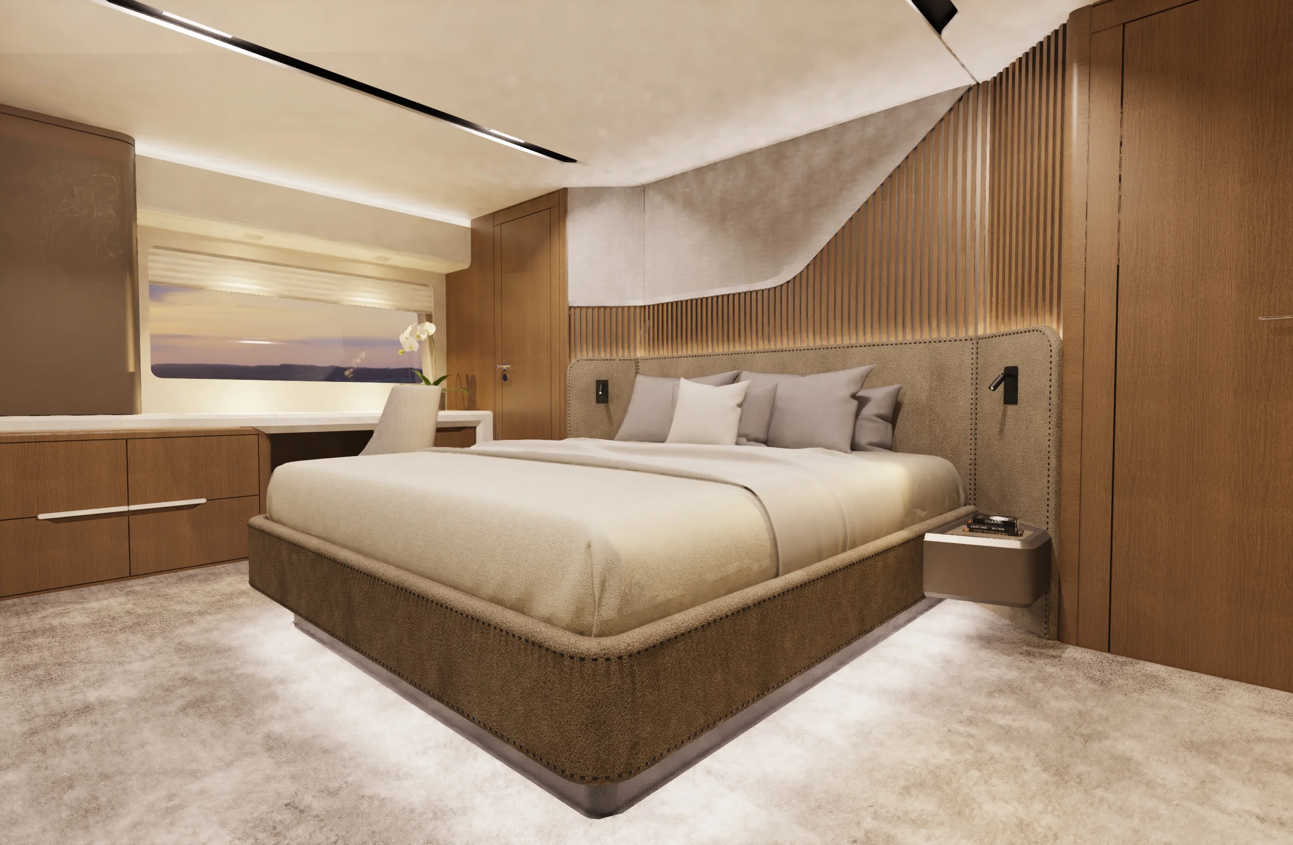 Rendering of the master cabin on the Schaefer 26M