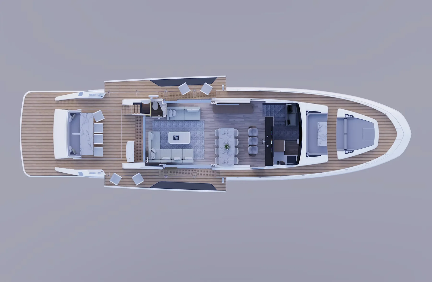 Schaefer 26M main deck plan with aft day head