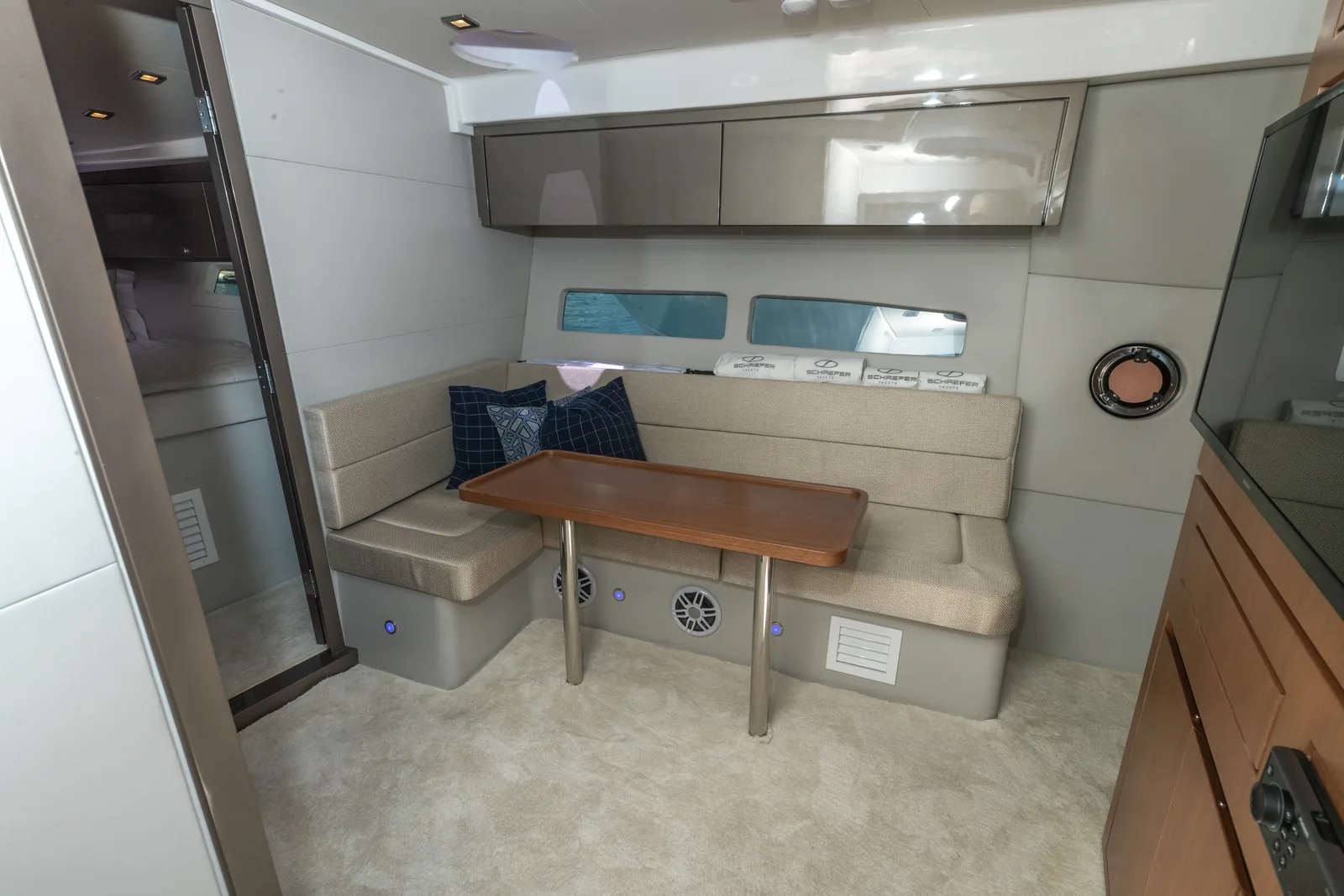 Dinette and seating area below deck on the Schaefer 400