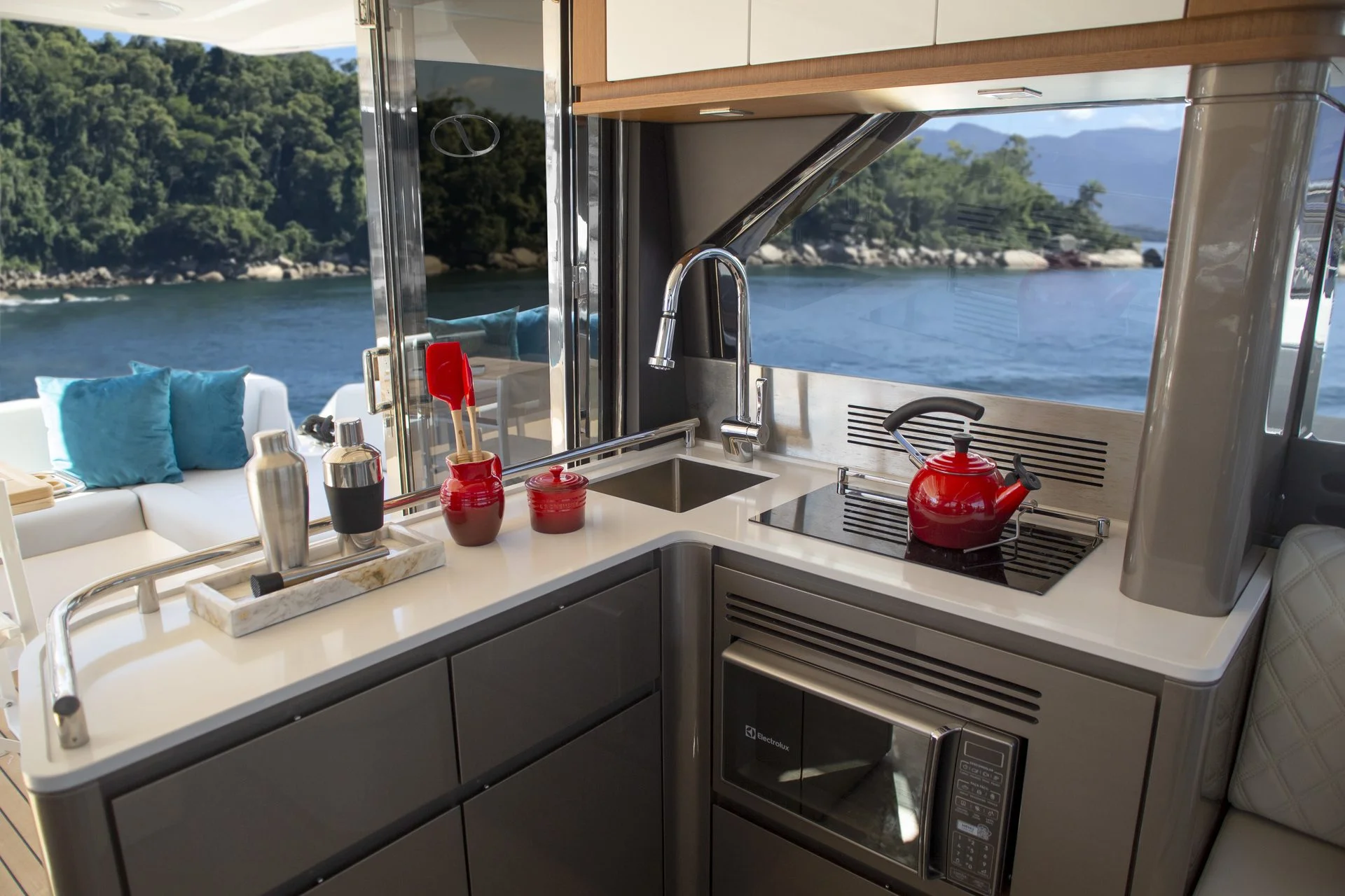 Galley of the Schaefer 450 with views over the water
