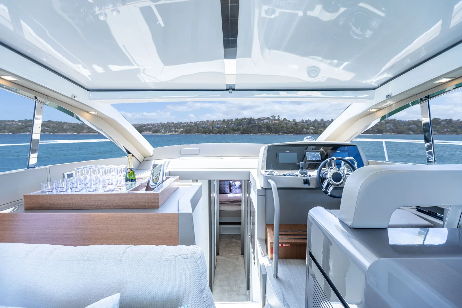 Saloon lounge and helm of the Schaefer 510 GTS