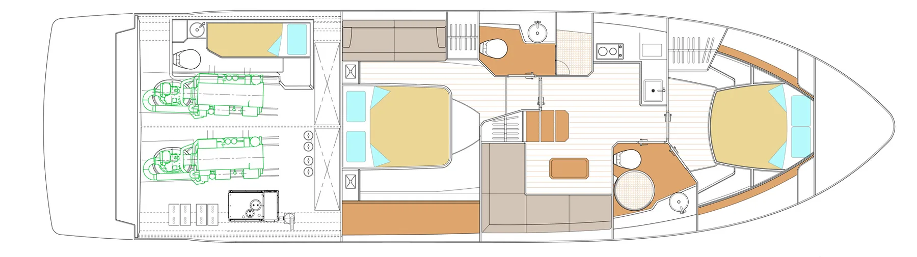 Schaefer 510 GTS lower deck cabin plan, option 3