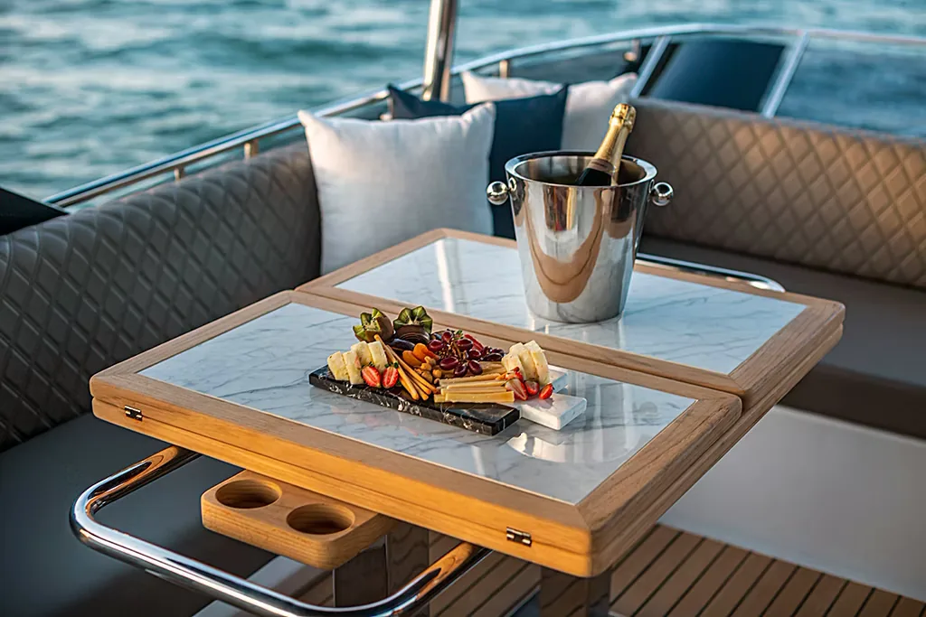 Cockpit table set for drinks on the Schaefer 600