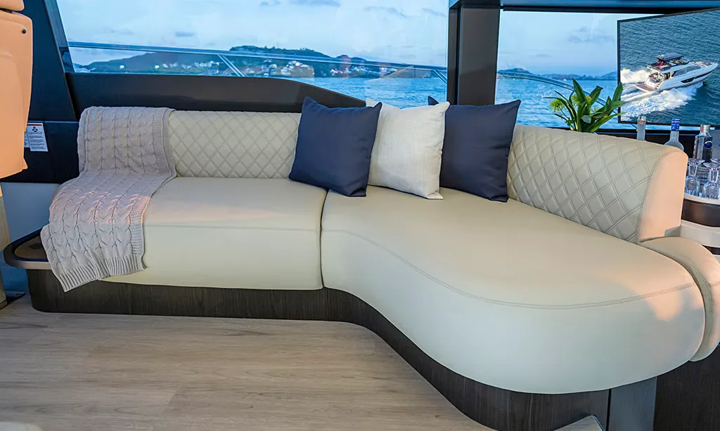 Saloon lounge upholstery and joinery on the Schaefer 600