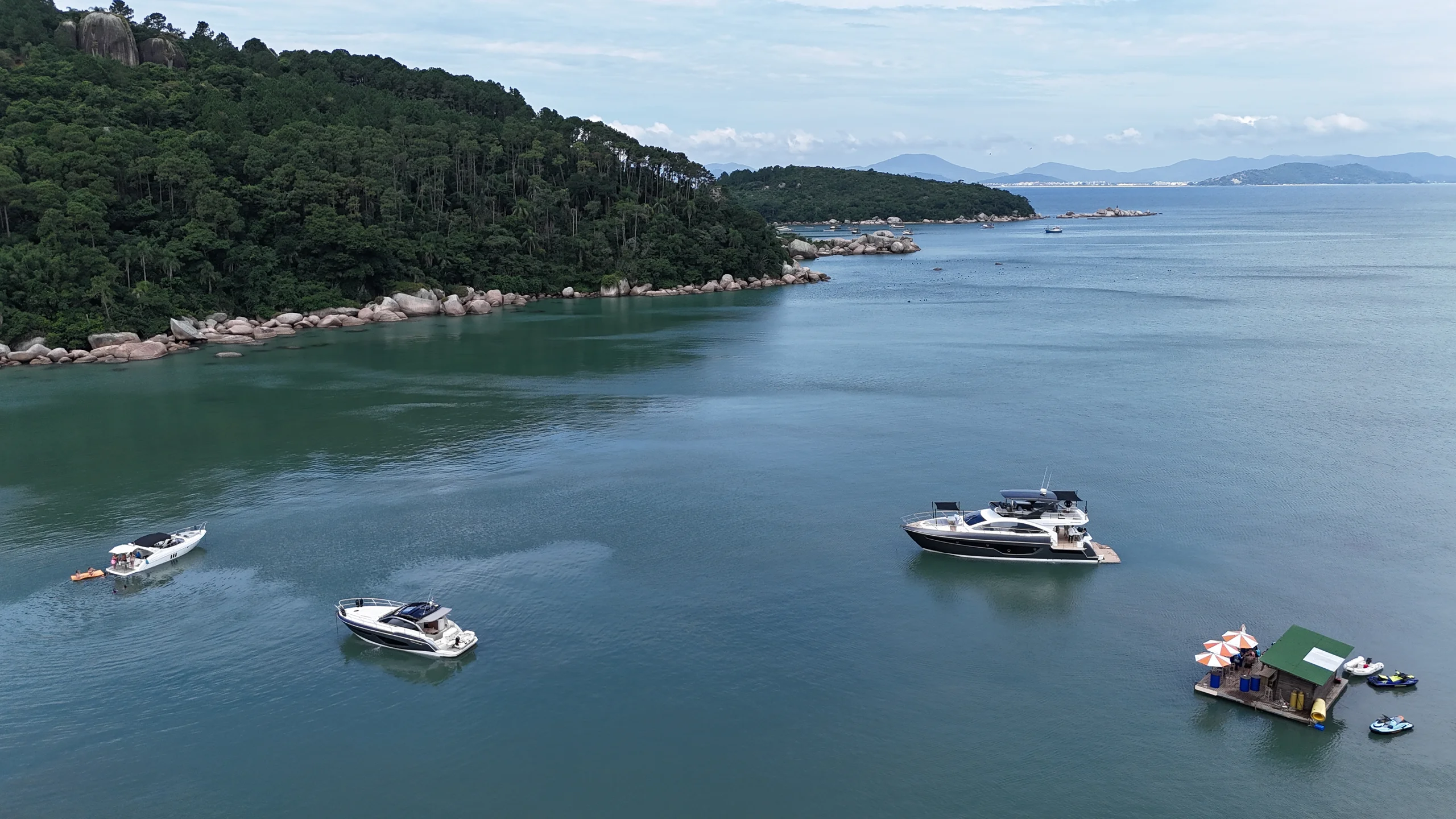 Aerial view of the Schaefer 660 anchored in a bay