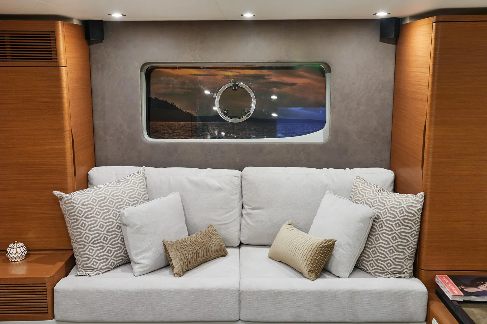 Lounge in the master cabin of the Schaefer 660