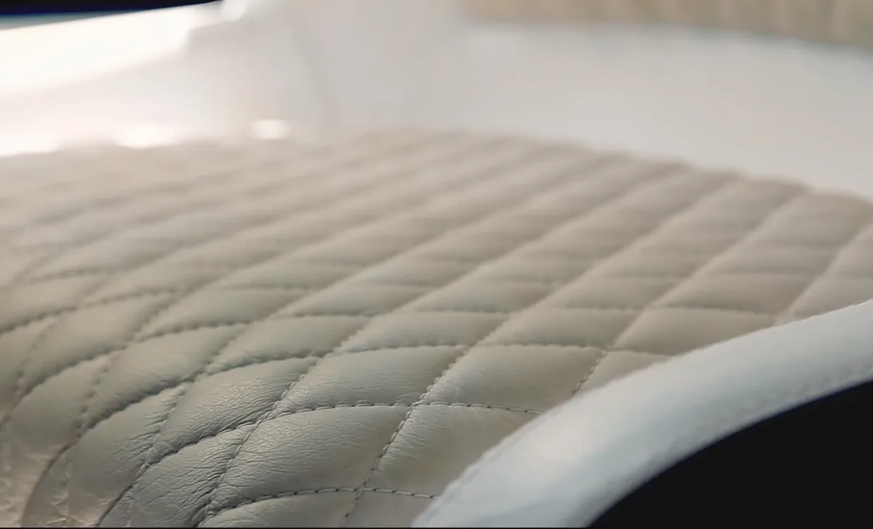 Hand-stitched upholstery detail on the Schaefer 770