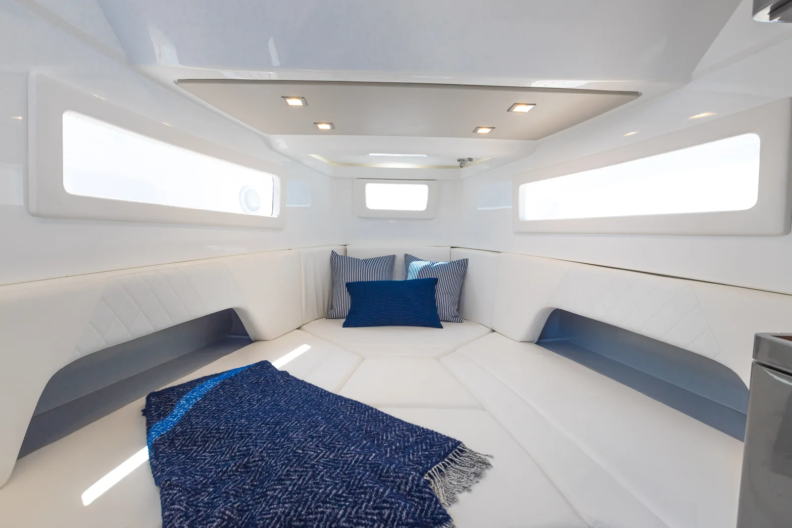 Cabin below deck on the Schaefer V33 with V-berth