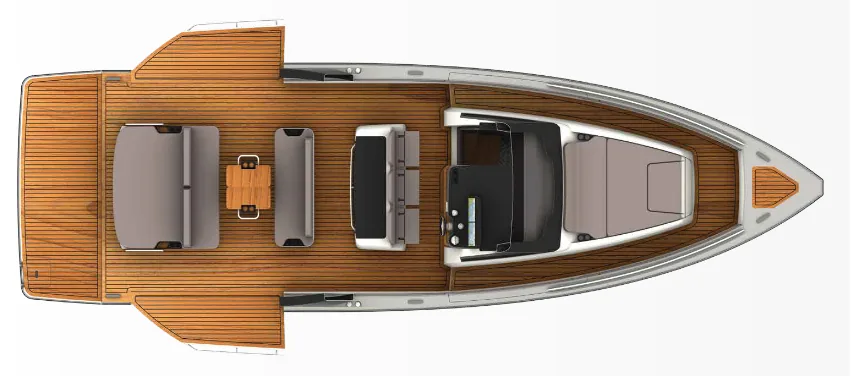 Schaefer V44 deck plan with side balconies open