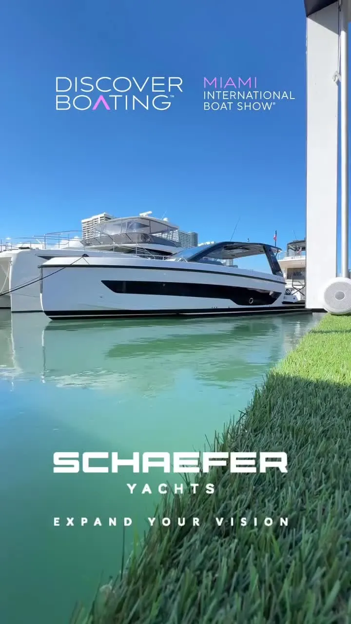 Schaefer yacht on display at the Discover Boating Miami International Boat Show