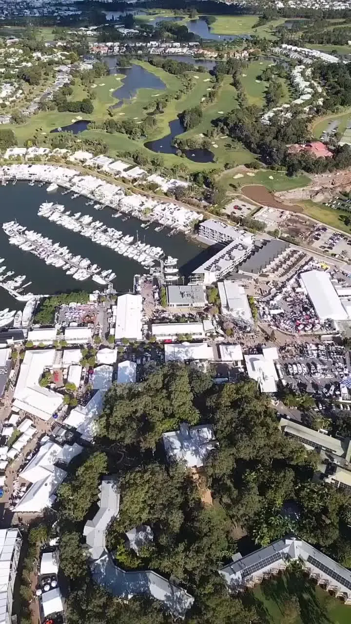 Aerial view of the marina at the Sanctuary Cove International Boat Show