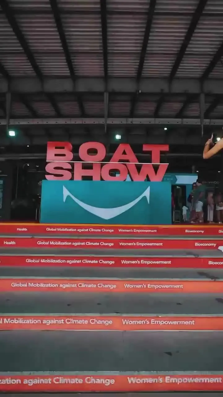 Boat Show sign inside the Rio Boat Show pavilion