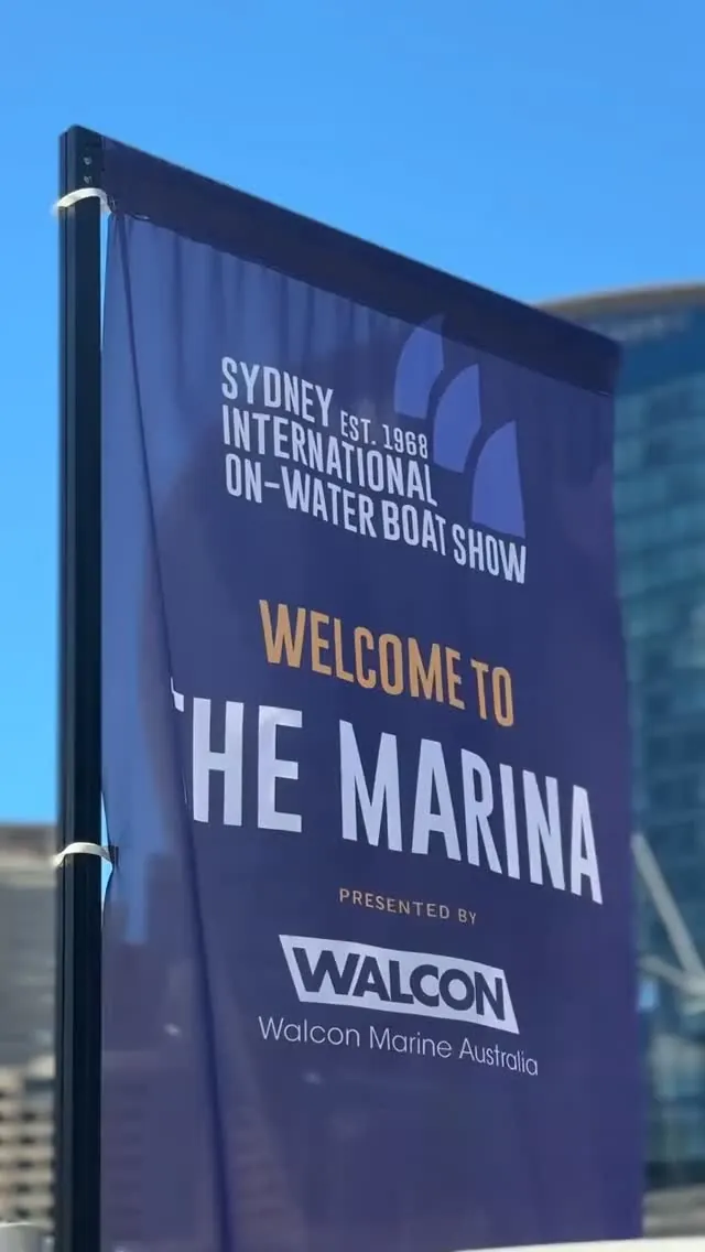 Welcome to the marina sign at the Sydney International On-Water Boat Show
